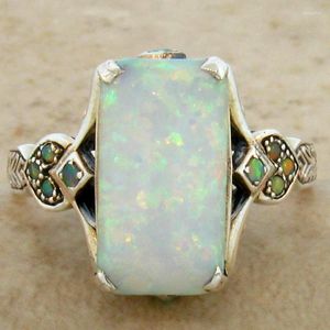 Bagues de mariage vintage antique couleur argenté victorien anneau opal coloré aobao pour femmes hommes instruction bohème bijoux doigt