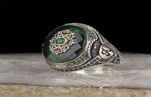 Wedding Rings Vintage Big Ring For Men Ancient Silver Color ingelegde blauwe groene agaat Stone Punk Motor Biker Maat 11 12 137268158