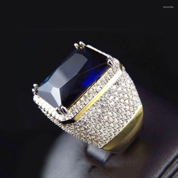 Anillos de boda Conjunto de anillos de cristal de aguamarina clásico vintage para hombres Moda con incrustaciones de oro Zircon Regalos de joyería de fiesta