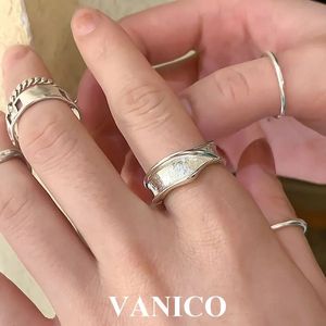 Anneaux de mariage Vintage Cool irrégulière grosse bague en argent sterling 925 larges bandes ouvertes minimaliste simple plaine réglable anneau pour femmes et hommes 231218