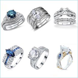 Anneaux de mariage Vintage CZ Ring Set 925 Sier Promise Engagement Bijoux pour les femmes Taille 5 6 7 8 9 Drop Livraison Dhgarden DH41R