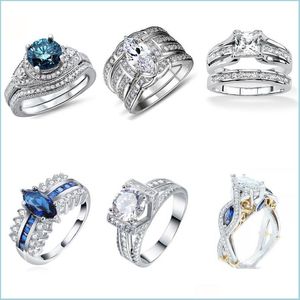 Wedding Rings Vintage CZ Wedding Ring Sets 925 Sier Promise Engagement Sieraden voor vrouwen maat 5 6 7 8 9 Drop levering 2021 Lulubaby DHWGL