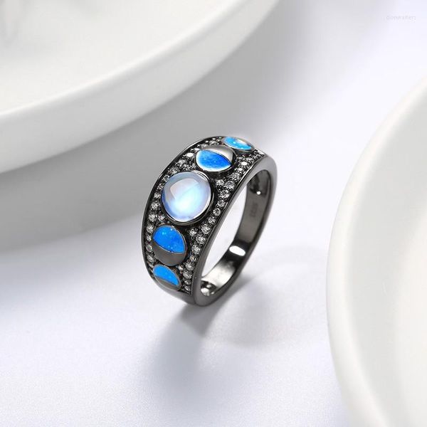 Anillos de boda Vintage de doble capa, Micro pavé de cristal, piedra lunar para mujer, exquisito anillo de piedra azul, joyería elegante, regalo, tamaño 6-11