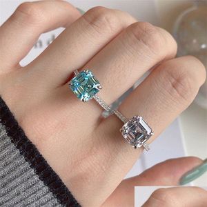 Anneaux de mariage vintage élégant 925 bijoux luxueux Sier Sier 9x9mm 5a Square Zirconia Designer Ring pour la femme Engagement Diama Dhd3y