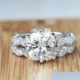 Wedding Rings Vintage verloving Wedding Band Ring Set voor vrouwen 3CT Simated Diamond CZ 925 Sterling Sier Female Party Drop Delivery DHSME DHSME