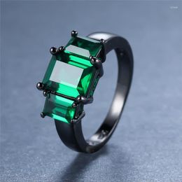 Anneaux de mariage Vintage mode or noir trois pierres de fiançailles pour les femmes bijoux anciens vert cristal carré Zircon anneau cadeaux