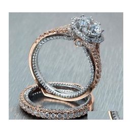 Wedding Rings Vintage Fashion Jewelry 925 Sterling Sier Rose Gold Fill Round Cut White Topaz CZ Diamond paar Eeuwigheid Women Bridal DHF8X