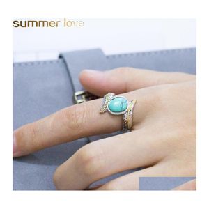 Wedding Rings Vintage Feather Turquoises mode sieraden sier kleur gepersonaliseerde ring voor dames vingerdruppel levering otect