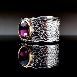 Wedding Rings Vintage vrouwelijke kristalronde Ring Big Classic Silver Color Engagement Charm Purple Zirkon Stone voor vrouwenwedstrijd