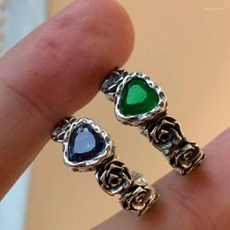 Wedding Rings Vintage Flower Sieraden Blue Crystal Heart For Women Antieke Silver Color Girls Accessoires Gift Love Groothandel