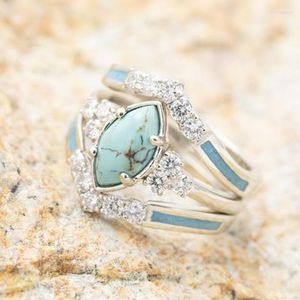 Wedding Rings Vintage Gem Turquoise Set Ring For Women Rhombus Zirkon Designer Sieraden Accessoires