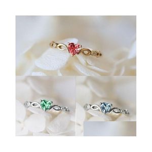 Anneaux de mariage Vintage Heart Ring Sier Plaqué Or Qualité Dainty Light Fiançailles Pour Femmes Bleu Rose Vert Rouge Rose Zircon Taille 7 8 9 Otvyz