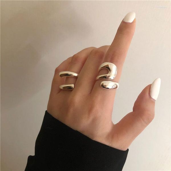 Anillos de boda Forma irregular vintage abierta para mujeres adolescentes niñas color plata joyería pulida alta hombres punk tamaño de banda ajustable