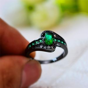 Anillos de boda Vintage hombre mujer anillo de piedra verde lujo negro oro para hombres mujeres moda gran compromiso ovalado
