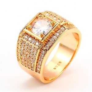 Trouwringen Vintage mannelijke vrouwelijke witte zirkoon stenen ring luxe geel goud kleurbetrokkenheid charme kristal voor vrouwen menwedding
