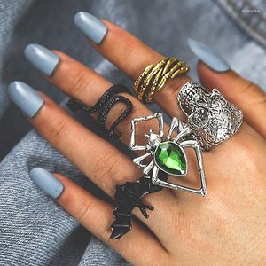 Anillos de boda Vintage Metal Hip Hop Punk araña serpiente murciélago calavera nudillo conjunto para mujeres bohemio anillo de dedo conjunto fiesta joyería regalo