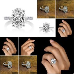 Anneaux de mariage Bague de promesse de diamant de laboratoire de coupe ovale vintage 4ct 100% réel 925 sterling sier bagues de fiançailles de mariage pour femmes bijou dhjhp