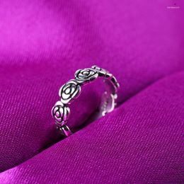 Anillos de boda Vintage Rosa flor para mujer chica Bohemia antiguo Color plata medio Floral nudillo anillo ajustable O35