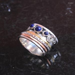 Anneaux de mariage vintage Round Blue Stone Boho Ring Classic Tricolor Metal Spiral For Women Jewelry 2023