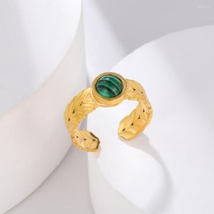 Wedding Rings Vintage Round Green Blue Black Red Turquoise Stone voor vrouwen roestvrijstalen goud kleur charme bladbanden sieraden