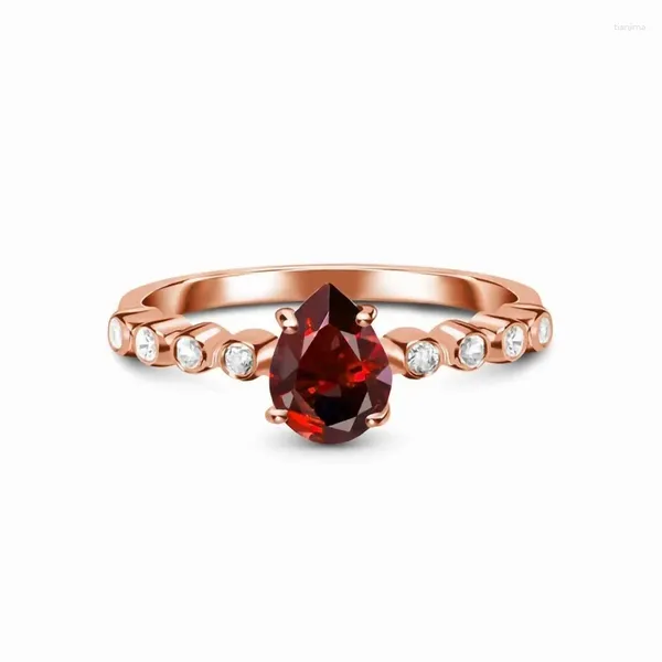 Anillos de boda Vintage S925 Plata esterlina Gota de agua Ruby Micro Zircon Anillo de oro rosa Joyería exquisita para mujer