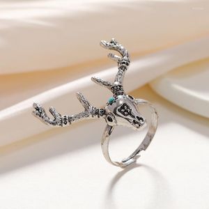 Anneaux de mariage Vintage couleur argent bois d'élan pour femmes dames Anillos bijoux de fête cerf doigt ouvert cadeau de noël année