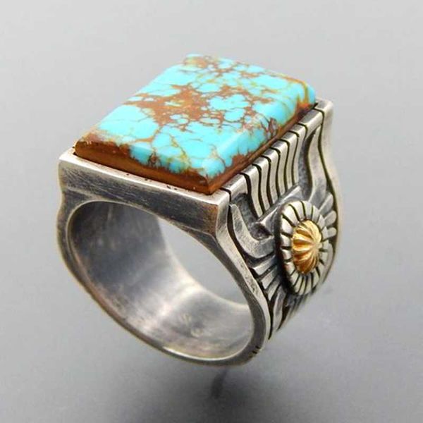 Anneaux De Mariage Vintage Argent Couleur Métal Bohême Anneau De Tournesol Turquoises Bleu Pierre Fleur Doigt Pour Les Femmes Anel Partie Bijoux Cadeaux