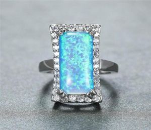 Trouwringen Vintage Zilveren Kleur Ring Grote Rechthoek Steen Verloving Schattig Vrouwelijk Wit Blauw Vuur Opaal Voor Vrouwen Sieraden Bruiloft6332210