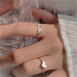 Wedding Rings Vintage Silver Compated Set for Women Girl Knuckles Jewelry 2022 Trend Fashion Heart Open verstelbare accessoires Ringweddd