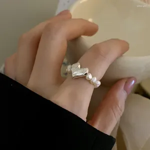 Anneaux de mariage Vintage simulé perle pour femmes filles mignon coeur anneau corde élastique réglable bijoux cadeau Bague