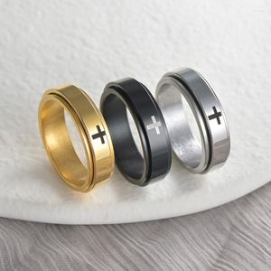 Wedding Rings Vintage roestvrij staal Jezus Cross Ring for Women Men Stress vrijgeven Spinner Roteerbare Fidget Hiphop Biker -sieraden