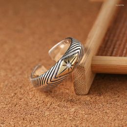 Trouwringen Vintage Starlight Ring Mannen Trend Gepersonaliseerde Thaise Zilveren Open Mode Eenvoudige Streep Ster Wijsvinger Sieraden