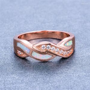 Wedding Rings Vintage White Opal Small Zirkon Cross Ring Fashion Rose Gold Color Cute Promise Love Engagement for Women