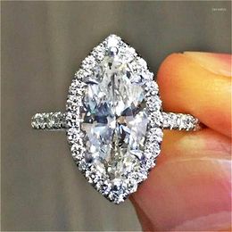 Wedding Rings Visisap Marquise Cut Shape Clear Zirkon Micro ingelegd voor vrouwen verlovingsgeschenken Ring Lover Daily Jewelry F372