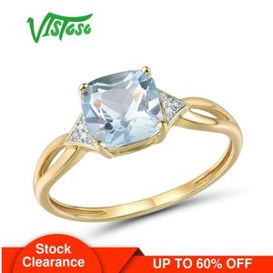 Trouwringen VISTOSO 14K 585 Geel Gouden Ring Voor Vrouwen Diamant Hemelsblauw Topaas Echte Originele Anniversary Fijne Sieraden 230909