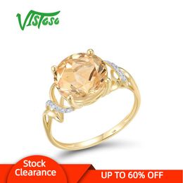 Anneaux de mariage VISTOSO Véritable 14K 585 Bague en Or Jaune pour les Femmes Étincelant Diamant Citrine Attrayant Fiançailles Dalicate Fine Jewelry 230506