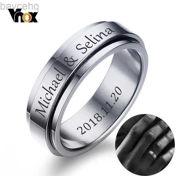 Anneaux de mariage Vnox personnalisé Spinner anneau pour hommes femmes 6mm en acier inoxydable rotatif alliance personnalisé nom Date initiale mâle queue anneau 24329