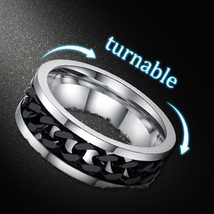 Anillos de boda Vnox Spinner Anillo de cadena negro para hombres Punk Steel Metal Finger Jewelry Male Alliance 230714