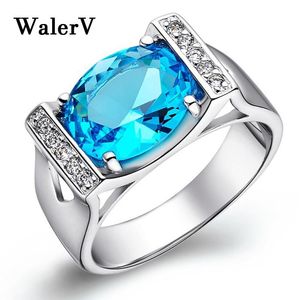 Anneaux de mariage Brand WALERV Ring de qualité Top Quality Set Blue Rhin Stone Crystal Finger Finger Zircon Elegant Jewelry CZ Autrichien pour les femmes