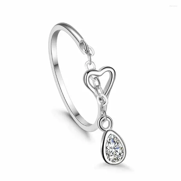 Anneaux de mariage Bague de charme goutte d'eau pour femmes cristal clair strass femme 925 bijoux en argent sterling accessoires en gros