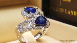 Wedding Rings Water Drop Crystal Sapphire Rings For Women Bride Wedding Engagement Ring Birthday Party Anniversary Mothers Day Gift Sieraden