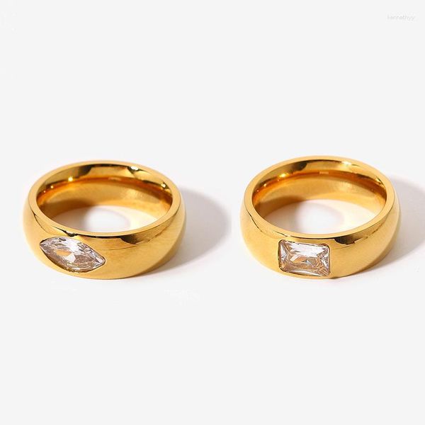 Anneaux de mariage étanche en acier inoxydable doré anneau Navette carré cubique zircone bande bijoux femmes à la mode fiançailles fête cadeau