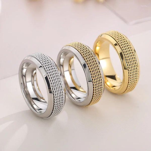 Anillos de boda Anillo de malla tejido de acero de titanio a prueba de agua Banda giratoria de metal para hombres Liberación masculina Regalos de estrés Joyería