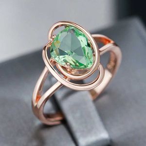 Bagues de mariage wbmqda anneau de pierre verte claire géométrique pour femmes 585 rose moderne zircon bijoux accessoires Q240514