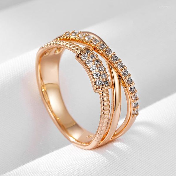 Anneaux De Mariage Wbmqda Unique Géométrique Ligne Zircon Anneau Pour Les Femmes 585 Or Rose Couleur Moderne Creative Design Bijoux De Mode 2023 Tendances