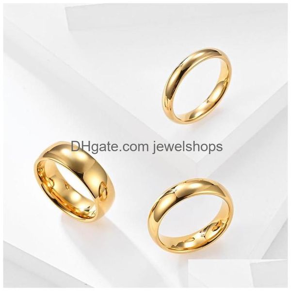 Anillos de boda Anillos de boda Anillo de acero de tungsteno redondo simple de oro de 18 quilates Compromiso Anillo de joyería de regalo de pareja masculina y femenina Dhapr