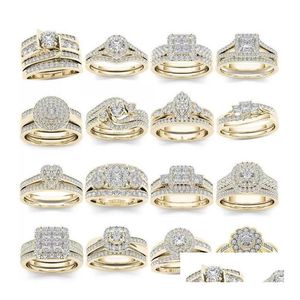 Wedding Rings Wedding Rings 2pcs Bridal Set Elegant Crystal Engagement Ring Round Hart Zirkoon voor vrouwen Drop levering 2021 Sieraden DHQDE