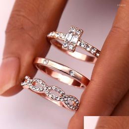 Wedding Rings Wedding Rings 3 %/Set Fashion Ring Geometry Crystal Set For Women Girls Female Engagement Party Jewelry Gift 2022Weddi DHDO4