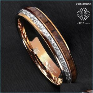 Trouwringen Wedding Ringen 6mm Rose Gold Dome Tungsten Ring Sier Koa Wood Inlay Bridal bovenop mannen Sieraden Aangepaste sieradenwedding br Dh4wk