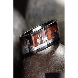 Anneaux de mariage Anneaux de mariage 8 mm noir carbure de tungstène hommes anneau Koa bois incrustation cerf cerf chasse Silhouette mode bande bijoux Fo Ma Dhxse